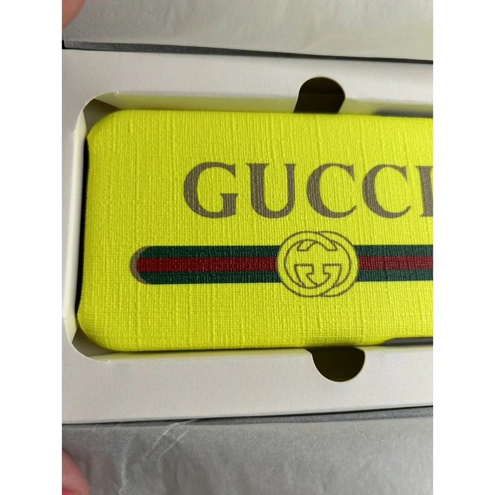 Gucci Spellout Box & Fluorescent Yellow iPhone X Textured Case Retro Logo